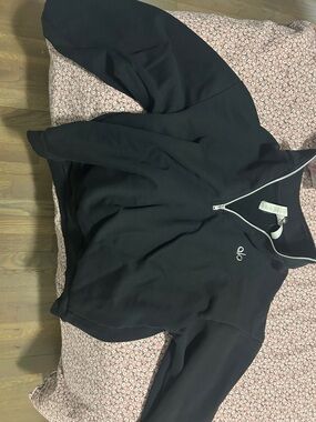 Alo medium women Black Quarter-Zip Sweatshirt with Small Embroidered Logo